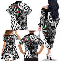 Personalised New Zealand Darts Family Matching Off The Shoulder Long Sleeve Dress and Hawaiian Shirt Aotearoa Maori Its In My DNA Black - Polynesian Pride