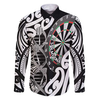 Personalised New Zealand Darts Family Matching Puletasi and Hawaiian Shirt Aotearoa Maori Its In My DNA Black LT14 Dad's Shirt - Long Sleeve Black - Polynesian Pride