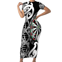 Personalised New Zealand Darts Family Matching Short Sleeve Bodycon Dress and Hawaiian Shirt Aotearoa Maori Its In My DNA Black LT14 Mom's Dress Black - Polynesian Pride