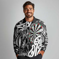 Personalised New Zealand Darts Long Sleeve Polo Shirt Aotearoa Maori Its In My DNA Black - Polynesian Pride