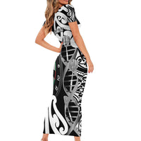 Personalised New Zealand Darts Short Sleeve Bodycon Dress Aotearoa Maori Its In My DNA Black - Polynesian Pride
