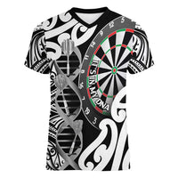 Personalised New Zealand Darts Women V-Neck T-Shirt Aotearoa Maori Its In My DNA Black LT14 Female Black - Polynesian Pride