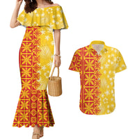 Kahili Quilt Hawaii Couples Matching Mermaid Dress and Hawaiian Shirt Tropical Flower Seamless Half Style LT14 Yellow - Polynesian Pride