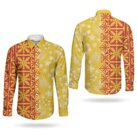 Kahili Quilt Hawaii Couples Matching Off The Shoulder Long Sleeve Dress and Long Sleeve Button Shirt Tropical Flower Seamless Half Style LT14 - Polynesian Pride