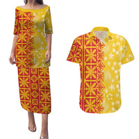 Kahili Quilt Hawaii Couples Matching Puletasi and Hawaiian Shirt Tropical Flower Seamless Half Style LT14 Yellow - Polynesian Pride