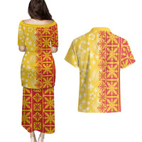 Kahili Quilt Hawaii Couples Matching Puletasi and Hawaiian Shirt Tropical Flower Seamless Half Style LT14 - Polynesian Pride