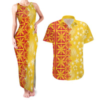Kahili Quilt Hawaii Couples Matching Tank Maxi Dress and Hawaiian Shirt Tropical Flower Seamless Half Style