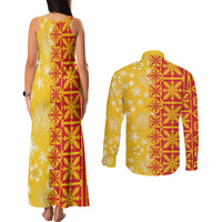 Kahili Quilt Hawaii Couples Matching Tank Maxi Dress and Long Sleeve Button Shirt Tropical Flower Seamless Half Style LT14 - Polynesian Pride