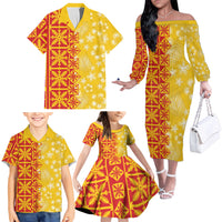 Kahili Quilt Hawaii Family Matching Off The Shoulder Long Sleeve Dress and Hawaiian Shirt Tropical Flower Seamless Half Style LT14 - Polynesian Pride