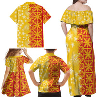 Kahili Quilt Hawaii Family Matching Off Shoulder Maxi Dress and Hawaiian Shirt Tropical Flower Seamless Half Style LT14 - Polynesian Pride