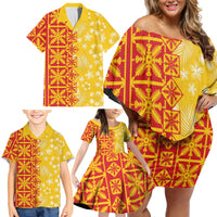 Kahili Quilt Hawaii Family Matching Off Shoulder Short Dress and Hawaiian Shirt Tropical Flower Seamless Half Style LT14 - Polynesian Pride