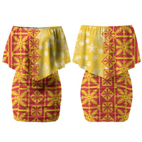 Kahili Quilt Hawaii Family Matching Off Shoulder Short Dress and Hawaiian Shirt Tropical Flower Seamless Half Style LT14 Mom's Dress Yellow - Polynesian Pride