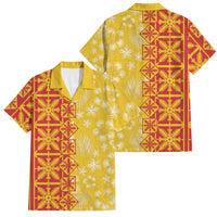 Kahili Quilt Hawaii Family Matching Puletasi and Hawaiian Shirt Tropical Flower Seamless Half Style LT14 Dad's Shirt - Short Sleeve Yellow - Polynesian Pride