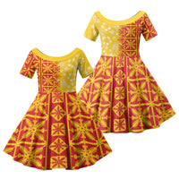 Kahili Quilt Hawaii Family Matching Puletasi and Hawaiian Shirt Tropical Flower Seamless Half Style LT14 Daughter's Dress Yellow - Polynesian Pride