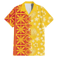 Kahili Quilt Hawaii Family Matching Short Sleeve Bodycon Dress and Hawaiian Shirt Tropical Flower Seamless Half Style LT14 Dad's Shirt - Short Sleeve Yellow - Polynesian Pride