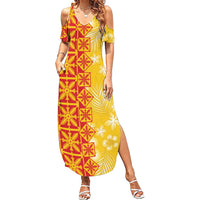 Kahili Quilt Hawaii Family Matching Summer Maxi Dress and Hawaiian Shirt Tropical Flower Seamless Half Style LT14 Mom's Dress Yellow - Polynesian Pride