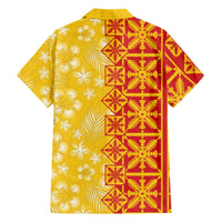 Kahili Quilt Hawaii Family Matching Tank Maxi Dress and Hawaiian Shirt Tropical Flower Seamless Half Style LT14 Dad's Shirt - Long Sleeve Yellow - Polynesian Pride