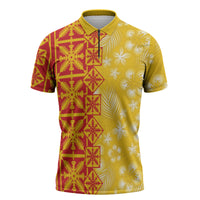 Kahili Quilt Hawaii Zipper Polo Shirt Tropical Flower Seamless Half Style LT14 Yellow - Polynesian Pride