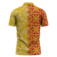 Kahili Quilt Hawaii Zipper Polo Shirt Tropical Flower Seamless Half Style LT14 - Polynesian Pride