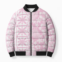 Pastel Pink Kahili Quilt Hawaii Bomber Puffer Jacket Tropical Flower Seamless Half Style