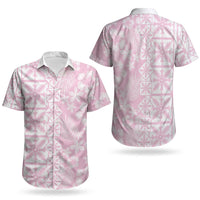 Pastel Pink Kahili Quilt Hawaii Couples Matching Off Shoulder Maxi Dress and Hawaiian Shirt Tropical Flower Seamless Half Style LT14 - Polynesian Pride