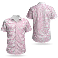 Pastel Pink Kahili Quilt Hawaii Couples Matching Short Sleeve Bodycon Dress and Hawaiian Shirt Tropical Flower Seamless Half Style LT14 - Polynesian Pride