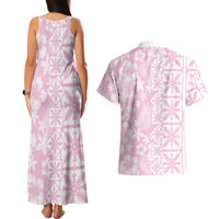 Pastel Pink Kahili Quilt Hawaii Couples Matching Tank Maxi Dress and Hawaiian Shirt Tropical Flower Seamless Half Style LT14 - Polynesian Pride