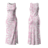 Pastel Pink Kahili Quilt Hawaii Couples Matching Tank Maxi Dress and Long Sleeve Button Shirt Tropical Flower Seamless Half Style LT14 - Polynesian Pride