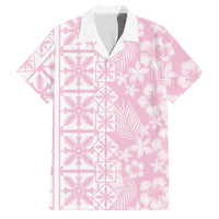 Pastel Pink Kahili Quilt Hawaii Family Matching Short Sleeve Bodycon Dress and Hawaiian Shirt Tropical Flower Seamless Half Style LT14 Dad's Shirt - Short Sleeve Pink - Polynesian Pride