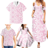 Pastel Pink Kahili Quilt Hawaii Family Matching Summer Maxi Dress and Hawaiian Shirt Tropical Flower Seamless Half Style LT14 - Polynesian Pride