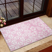 Pastel Pink Kahili Quilt Hawaii Rubber Doormat Tropical Flower Seamless Half Style