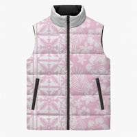 Pastel Pink Kahili Quilt Hawaii Sleeveless Puffer Jacket Tropical Flower Seamless Half Style