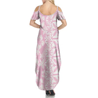 Pastel Pink Kahili Quilt Hawaii Summer Maxi Dress Tropical Flower Seamless Half Style LT14 - Polynesian Pride