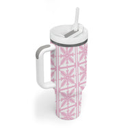 Pastel Pink Kahili Quilt Hawaii Tumbler With Handle Tropical Flower Seamless Half Style