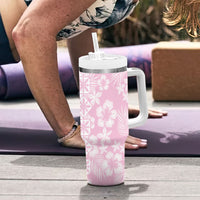 Pastel Pink Kahili Quilt Hawaii Tumbler With Handle Tropical Flower Seamless Half Style