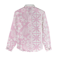 Pastel Pink Kahili Quilt Hawaii Women Casual Shirt Tropical Flower Seamless Half Style