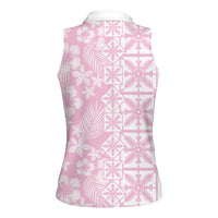 Pastel Pink Kahili Quilt Hawaii Women Sleeveless Polo Shirt Tropical Flower Seamless Half Style