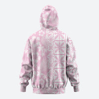 Pastel Pink Kahili Quilt Hawaii Zip Hoodie Tropical Flower Seamless Half Style