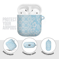 Pastel Blue Kahili Quilt Hawaii AirPods Case Tropical Flower Seamless Half Style
