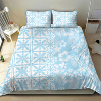Pastel Blue Kahili Quilt Hawaii Bedding Set Tropical Flower Seamless Half Style