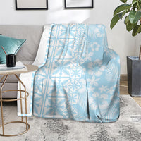 Pastel Blue Kahili Quilt Hawaii Blanket Tropical Flower Seamless Half Style