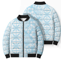 Pastel Blue Kahili Quilt Hawaii Bomber Puffer Jacket Tropical Flower Seamless Half Style