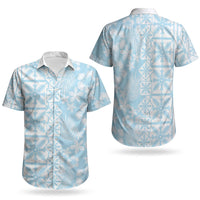 Pastel Blue Kahili Quilt Hawaii Couples Matching Mermaid Dress and Hawaiian Shirt Tropical Flower Seamless Half Style LT14 - Polynesian Pride