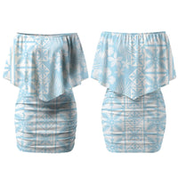 Pastel Blue Kahili Quilt Hawaii Couples Matching Off Shoulder Short Dress and Hawaiian Shirt Tropical Flower Seamless Half Style LT14 - Polynesian Pride