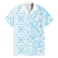 Pastel Blue Kahili Quilt Hawaii Family Matching Short Sleeve Bodycon Dress and Hawaiian Shirt Tropical Flower Seamless Half Style LT14 Dad's Shirt - Short Sleeve Blue - Polynesian Pride