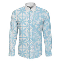 Pastel Blue Kahili Quilt Hawaii Family Matching Short Sleeve Bodycon Dress and Hawaiian Shirt Tropical Flower Seamless Half Style LT14 Daughter's Dress Blue - Polynesian Pride