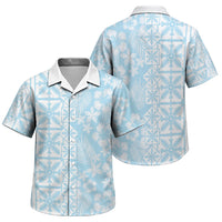 Pastel Blue Kahili Quilt Hawaii Family Matching Short Sleeve Bodycon Dress and Hawaiian Shirt Tropical Flower Seamless Half Style LT14 Son's Shirt Blue - Polynesian Pride