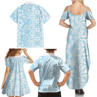Pastel Blue Kahili Quilt Hawaii Family Matching Summer Maxi Dress and Hawaiian Shirt Tropical Flower Seamless Half Style LT14 Mom's Dress Blue - Polynesian Pride
