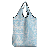 Pastel Blue Kahili Quilt Hawaii Grocery Bag Tropical Flower Seamless Half Style