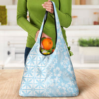 Pastel Blue Kahili Quilt Hawaii Grocery Bag Tropical Flower Seamless Half Style
